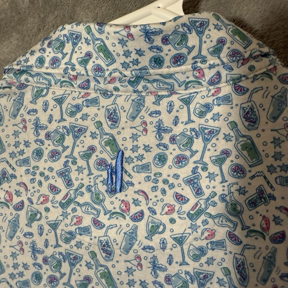 Johnnie O Polo Men L Blue Drinks Print Performance Golf Surfer Bar Hendricks - Picture 4 of 11